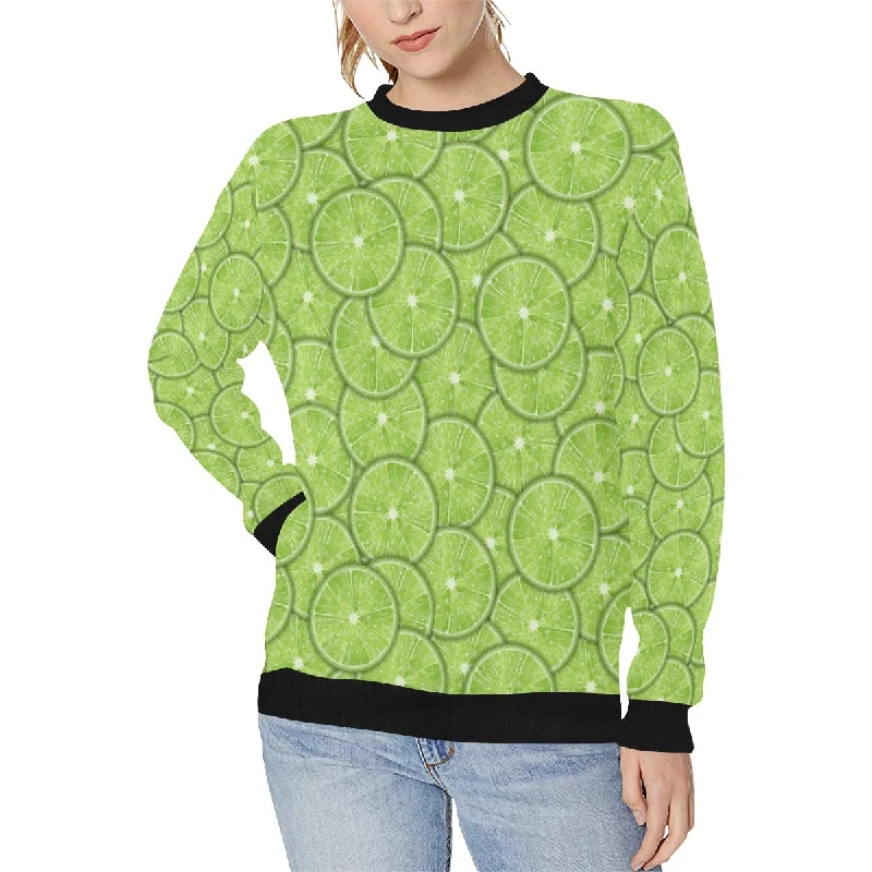 Slices of Lime pattern Women's Crew Neck Sweatshirt Hoodie with Elastic Cuffs Stretchable Comfortable