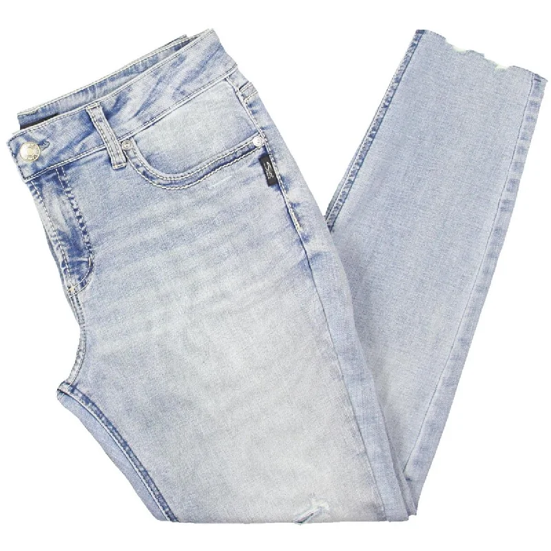 Womens Mid Rise Light Wash Skinny Jeans Trendy Wide-Legged High-Waist Jeans