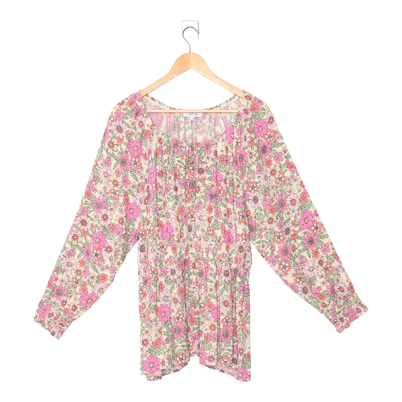 mySTYLE Women's Plus Seaside Smocked Waist Blouse Balloon Sleeve Blouse