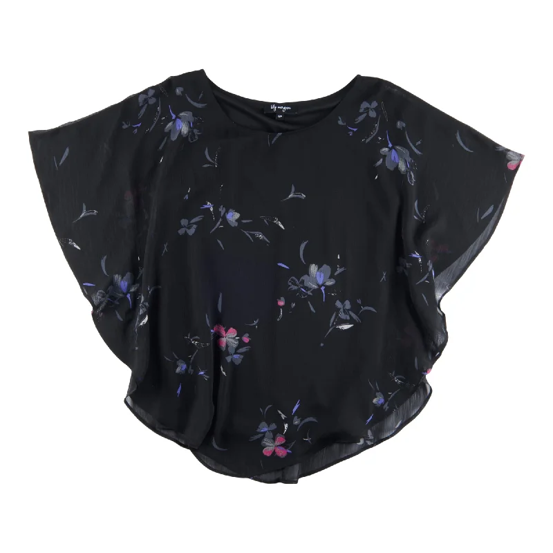 lily morgan Women's Plus Simply Chic Printed Overlay Blouse Soft Modal Blouse