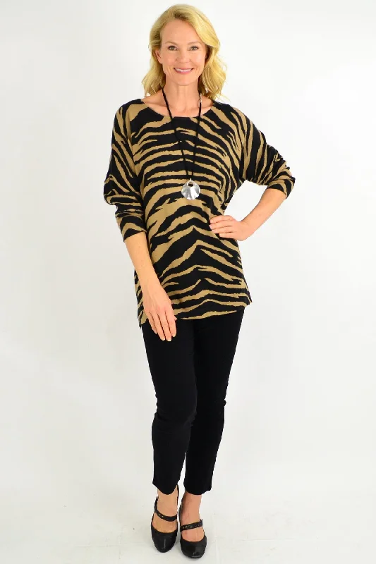 Brown Zebra Wool Blend Tunic Jumper Plaid Sweater Polka Dot Checkered