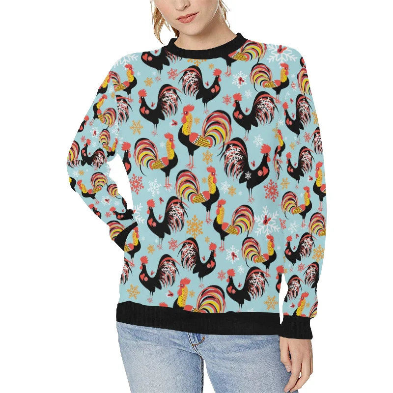 Rooster chicken cock snowfalke Women's Crew Neck Sweatshirt Hoodie with Tie-Dye Psychedelic Retro