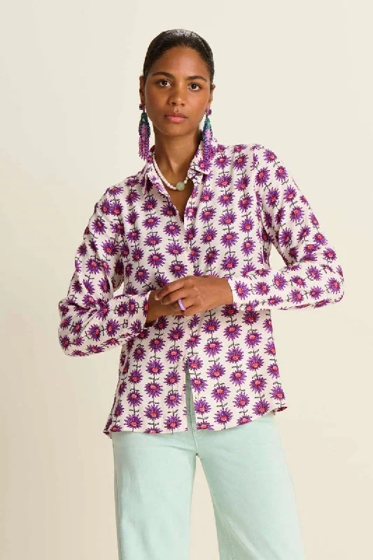 Blouse SP7724 in Mila Flower Ecru by POM Amsterdam Silky Draped Blouse