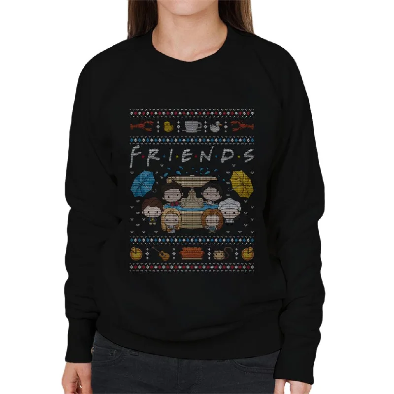 Friends Christmas Opening Scene Women's Sweatshirt Hoodie with Stripes Bold Sporty