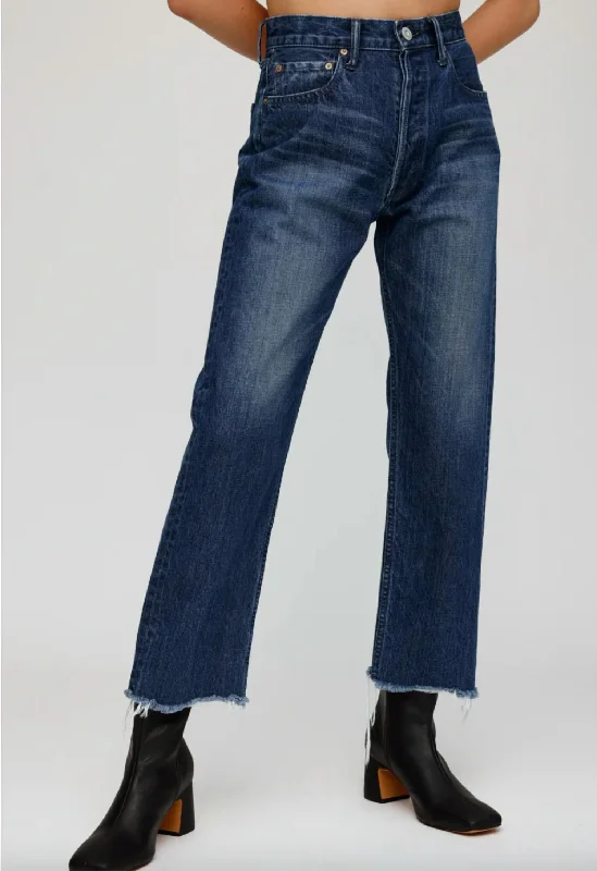 Women's Vintage Capac Wide Straight Leg Jean In Dark Blue Stylish Acid-Wash Jeans