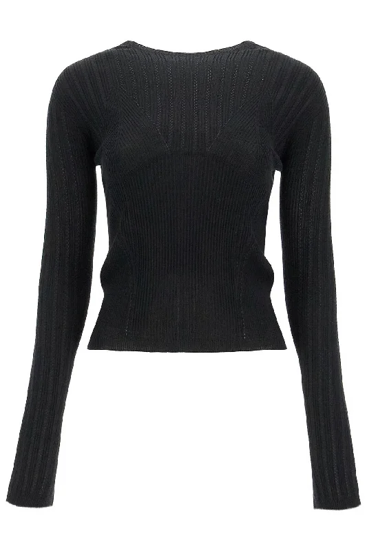 ribbed crewneck sweater RW PO0048 K004 A24 NOIR Sequined Glittery Shiny