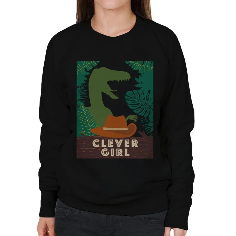 Jurassic Park Velociraptor Silhouette Clever Girl Women's Sweatshirt Hoodie with Cropped Fit Short Trendy