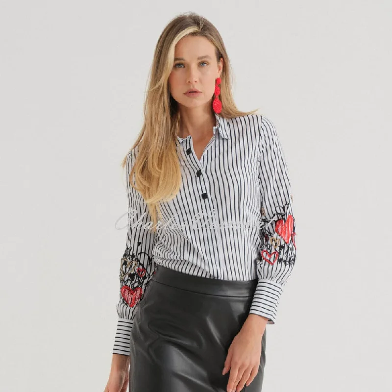 Dolcezza 'Watermelon Heart' Embroidered Striped Blouse - Style 74605 Drape Neck Blouse