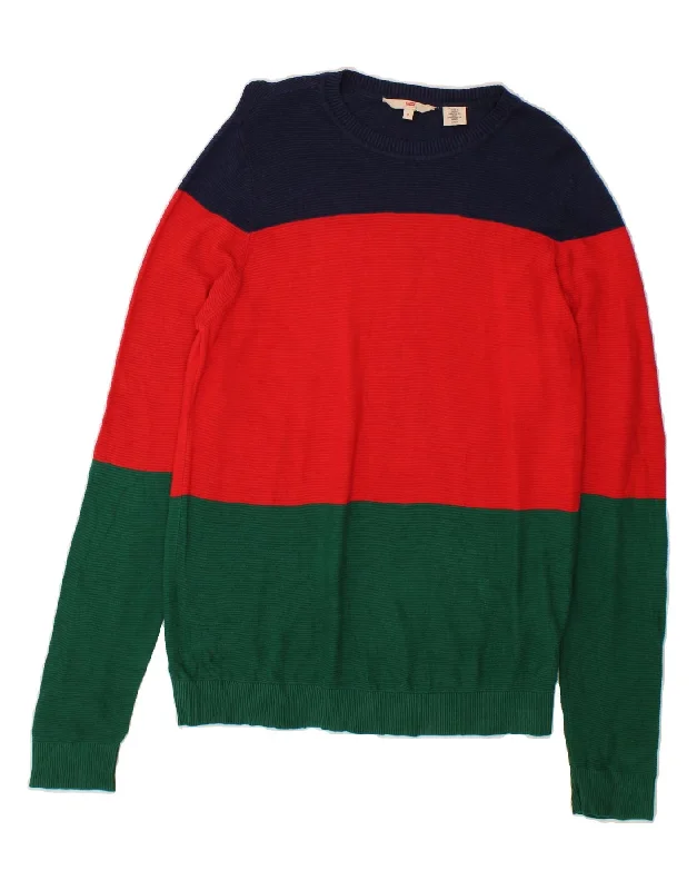 LEVI'S Mens Crew Neck Jumper Sweater Medium Multicoloured Colourblock Hooded Sweater Collared Sweater Shawl Collar