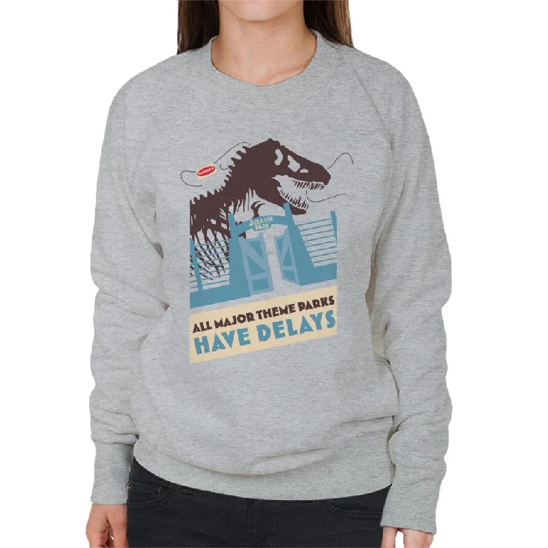 Jurassic Park T Rex All Major Theme Parks Have Delays Women's Sweatshirt Hoodie with Embroidery Detailed Premium