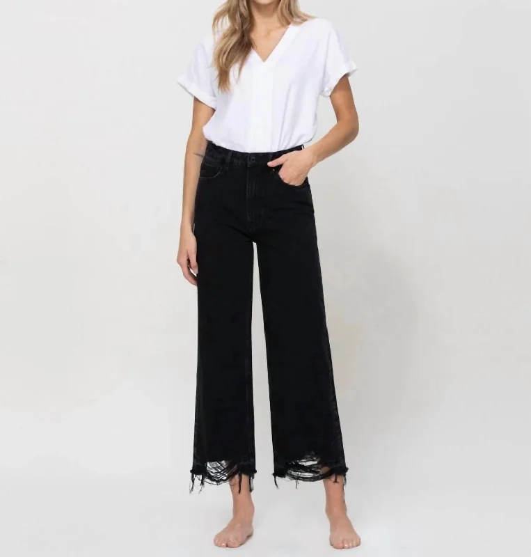 Super High Rise Wide Leg Jean In Black Night Fashionable Bootcut Jeans