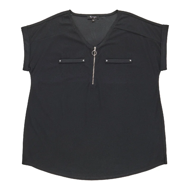lily morgan Women's Plus V-Neck Zip Front Blouse Casual Relaxed Fit Blouse