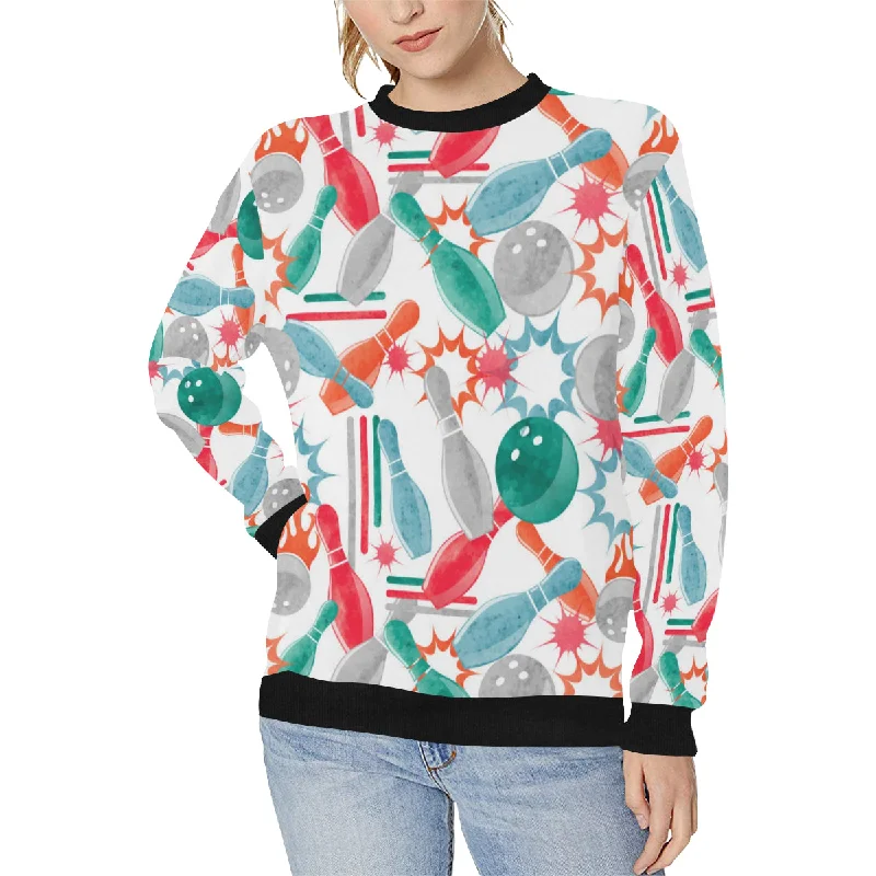 Watercolor bowling pattern Women's Crew Neck Sweatshirt Hoodie with Print Artistic Unique