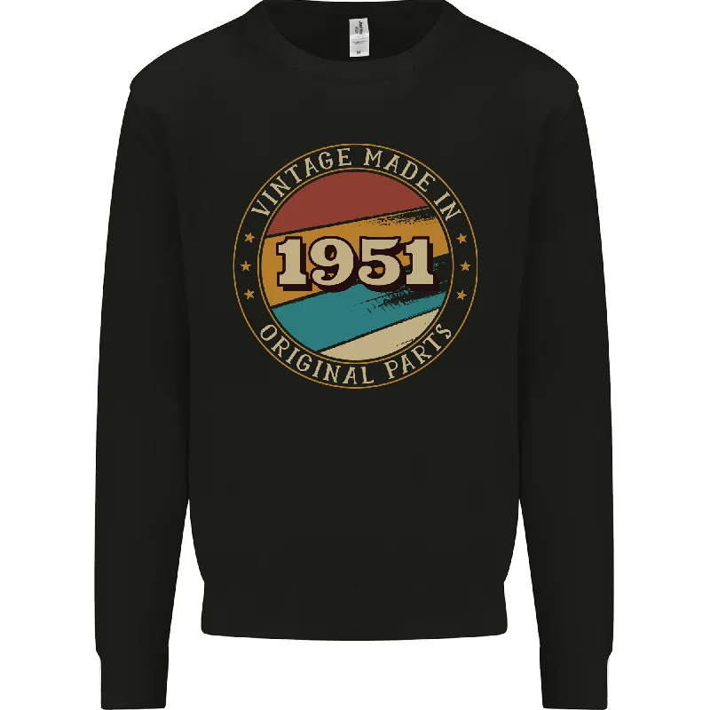 73rd Birthday  Vintage Made In 1951 Mens Sweatshirt Jumper Hoodie with Mock Neck Collared Structured