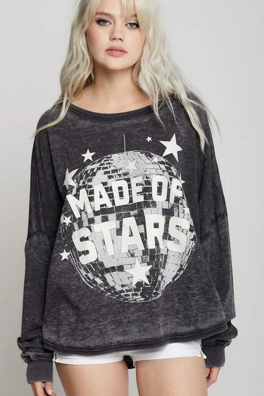 Recycled Karma Made Of Stars One Size Long Sleeve Sweatshirt Hoodie Dress Longline Feminine