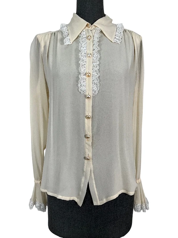 Vintage Yves Saint Laurent Ivory Chiffon Blouse Size M Chic Square Blouse