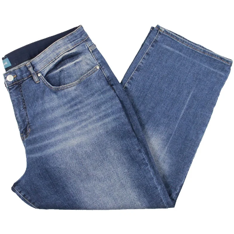 Plus Womens High Rise Whisker Wash Straight Leg Jeans Cozy Tencel Blend Denim Jeans