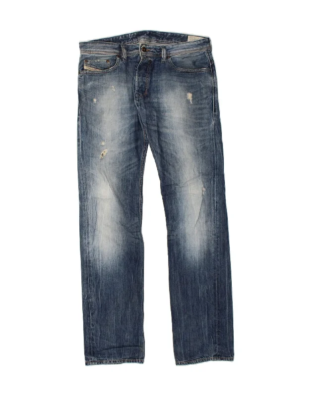 DIESEL Mens Safado Regular Slim Straight Jeans W34 L34 Blue Cotton Cozy Wide-Legged Jeans