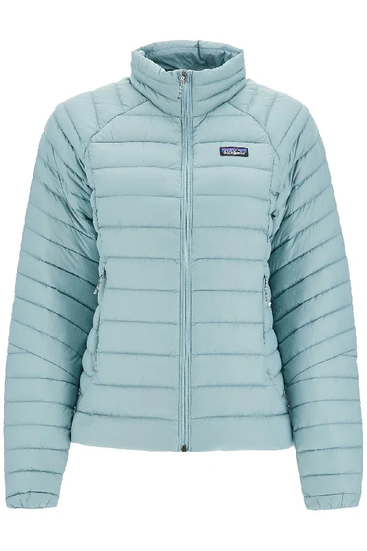 lightweight women's down sweater 84684 THERMAL BLUE Hooded Caped Shawl Collar
