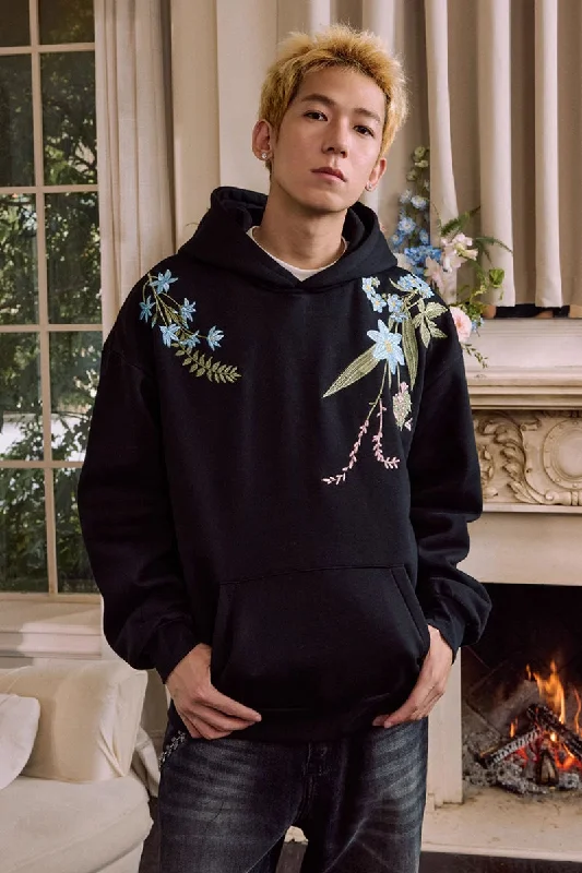 Floral Embroidered Oversized Hoodie Hoodie with Pocket Utility Practical