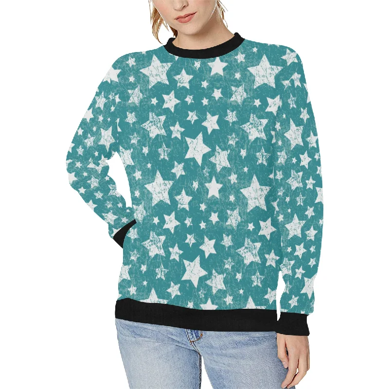 Vintage star pattern Women's Crew Neck Sweatshirt Hoodie with Raw Hem Edgy Unfinished