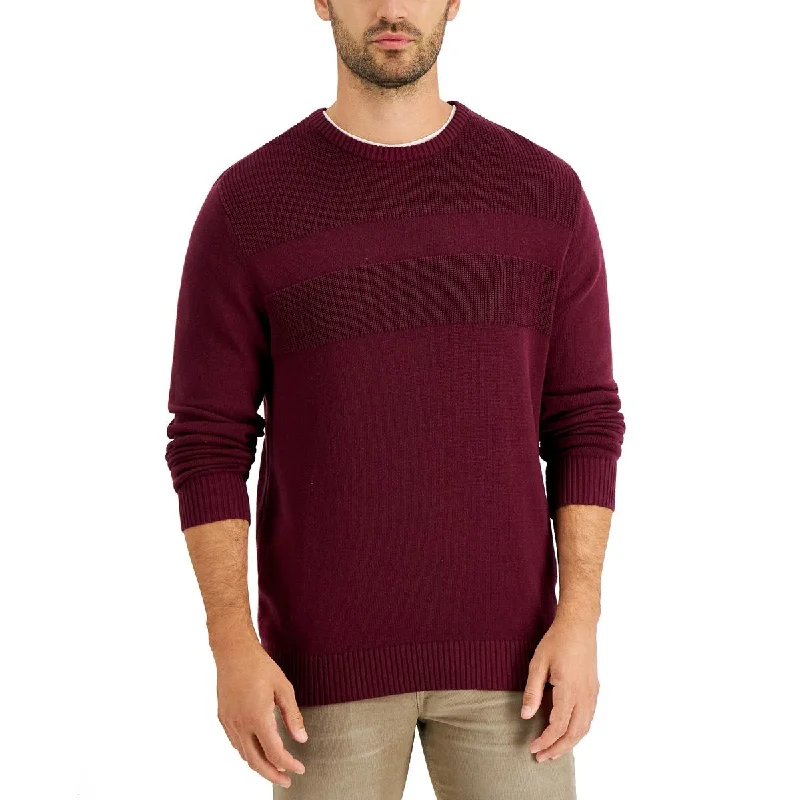 Club Room Mens 100% Cotton Ribbed Trim Sweater Solid Print Embellished