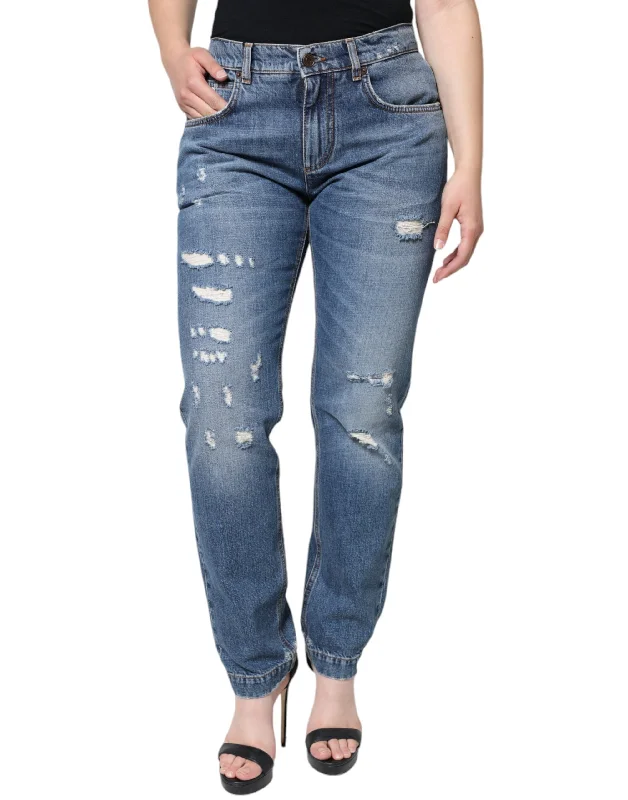 Dolce & Gabbana Cotton Tatte Boyfriend Women's Jeans Comfortable Distressed Straight-Leg Jeans Dolce & Gabbana Cotton Tatte Boyfriend Women's Jeans Comfortable Distressed Straight-Leg Jeans