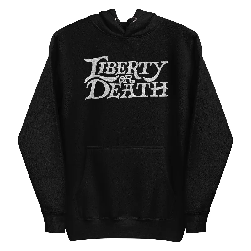 Liberty or Death Hand Lettering Embroidered Hoodie Hoodie with Pocket Utility Practical