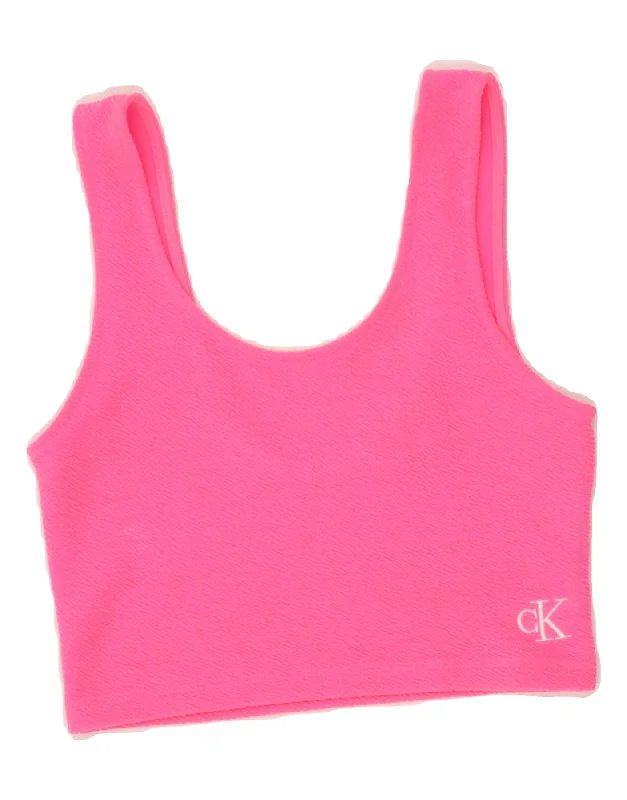 CALVIN KLEIN JEANS Womens Sport Bra Top UK 8 Small Pink Polyester Stylish Cargo Style Jeans