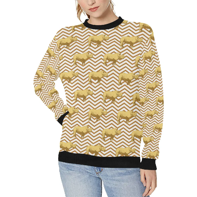 Rhino yellow theme pattern Women's Crew Neck Sweatshirt Hoodie with Drawcord Adjustable Secure