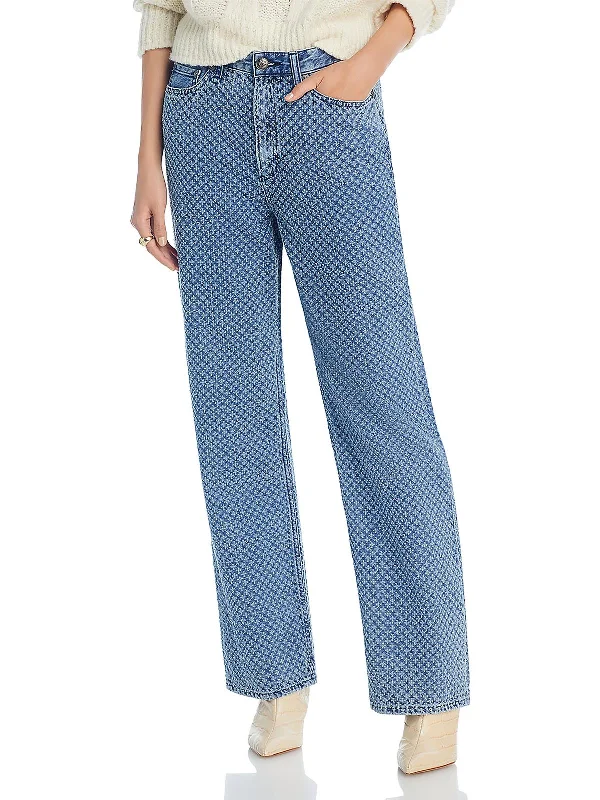 Logan Womens Textured Denim Wide Leg Jeans Cozy Wide-Legged Jeans