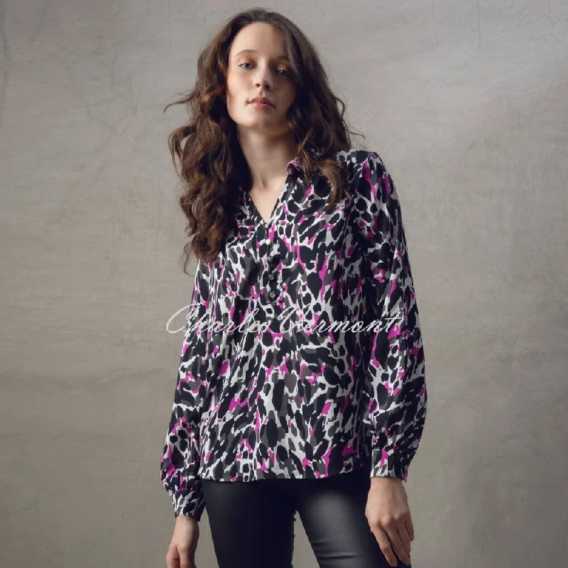 Marble Abstract Print Blouse - Style 7692-222 (Magenta / Black / Multi) Soft Modal Blouse