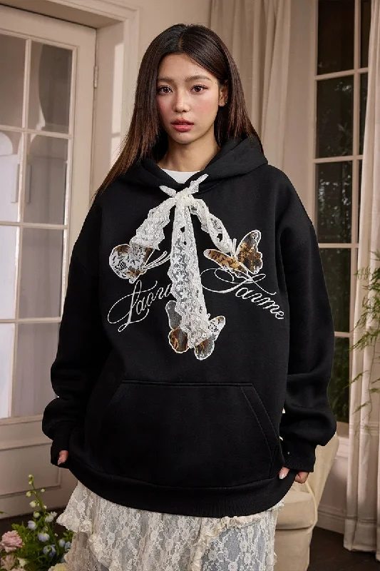 Burnt Lace Butterfly Hoodie Hoodie with Rhinestones Sparkly Elegant