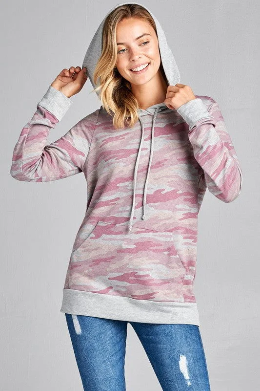 E Luna Camouflage Sweatshirt Hoodie with Button Classic Timeless