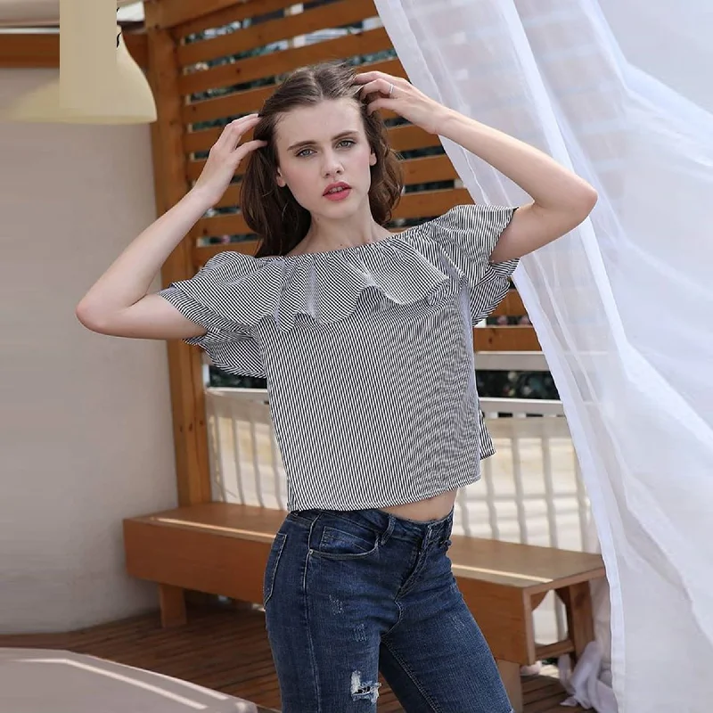 Z.E.E.B.R.A - Women 'Black' OffShoulder Short Sleeves Top Blouse ZR1077 Feminine Satin Blouse