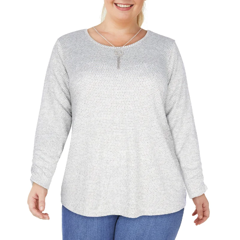 lily morgan Women's Plus Round Neck Blouse Double Button Blouse