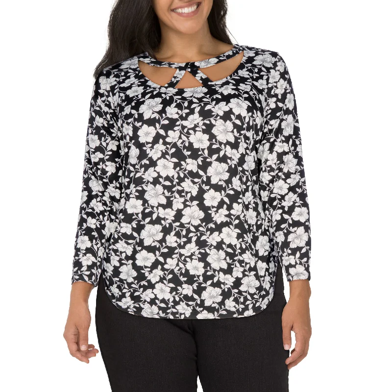 Women's Plus Long-Sleeve Round Neck Blouse Elegant Office Blouse