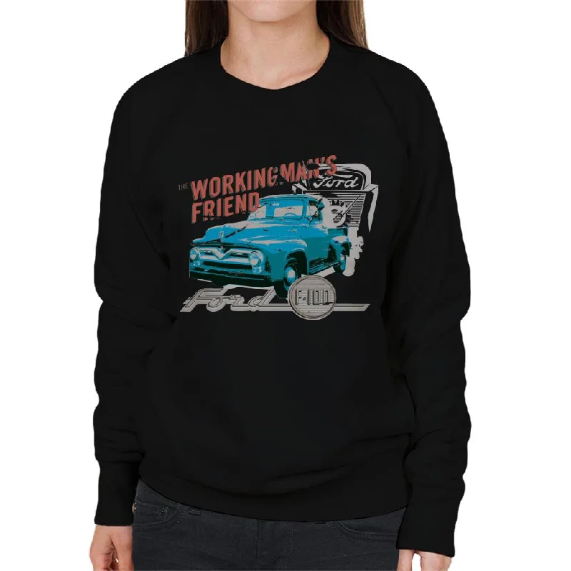Ford The Workingmans Friend F 100 Women's Sweatshirt Hoodie with Relaxed Fit Easy Casual Ford The Workingmans Friend F 100 Women's Sweatshirt Hoodie with Relaxed Fit Easy Casual