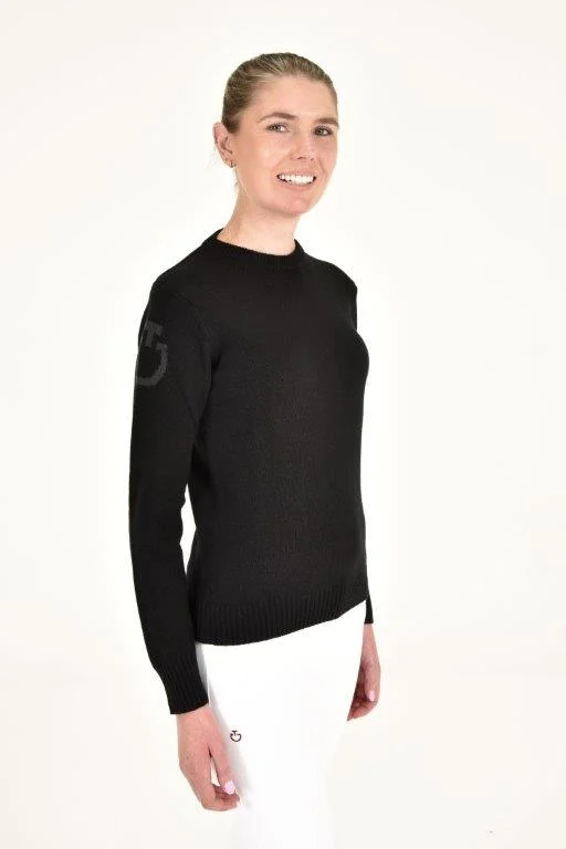 Pure Wool Crew Neck Sweater - Black Satin Blend Silk Blend Wool Blend