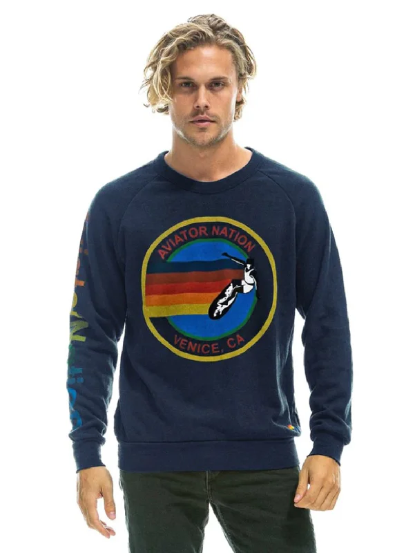 Aviator Nation Logo Crew Sweater - Navy Fitted Slim Tailored