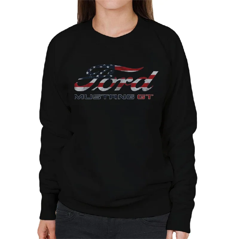 Ford Mustang GT USA Flag Logo Women's Sweatshirt Zip Hoodie Drawstring Kangaroo Pocket Ford Mustang GT USA Flag Logo Women's Sweatshirt Zip Hoodie Drawstring Kangaroo Pocket