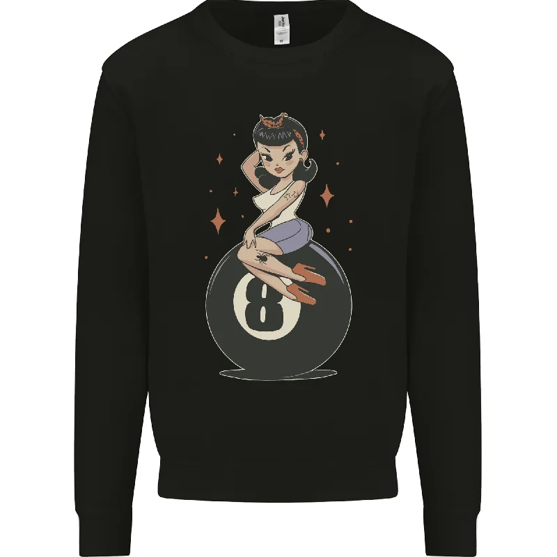 8-Ball Pinup Pool Mens Sweatshirt Jumper Hoodie with Hidden Zipper Minimalist Clean