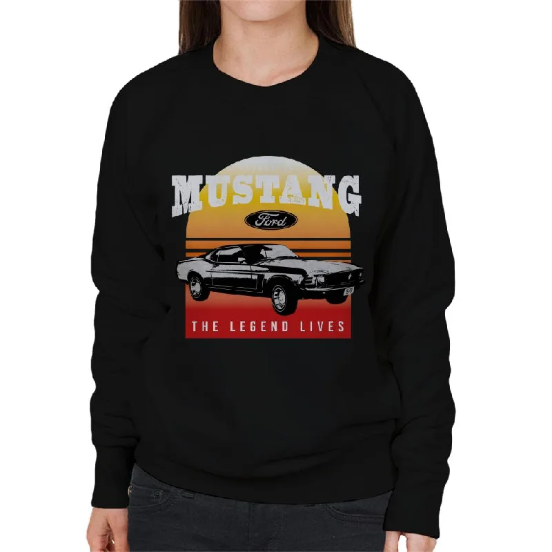 Ford Mustang The Legend Lives Sunset Gradient Women's Sweatshirt Hoodie with Raw Hem Edgy Unfinished Ford Mustang The Legend Lives Sunset Gradient Women's Sweatshirt Hoodie with Raw Hem Edgy Unfinished