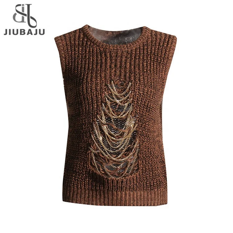 Sweater Vest For Women Round Neck Sleeveless Patchwork Chain Hole Hollow Out Knitted Vest Sequined Glittery Shiny Sweater Vest For Women Round Neck Sleeveless Patchwork Chain Hole Hollow Out Knitted Vest Sequined Glittery Shiny