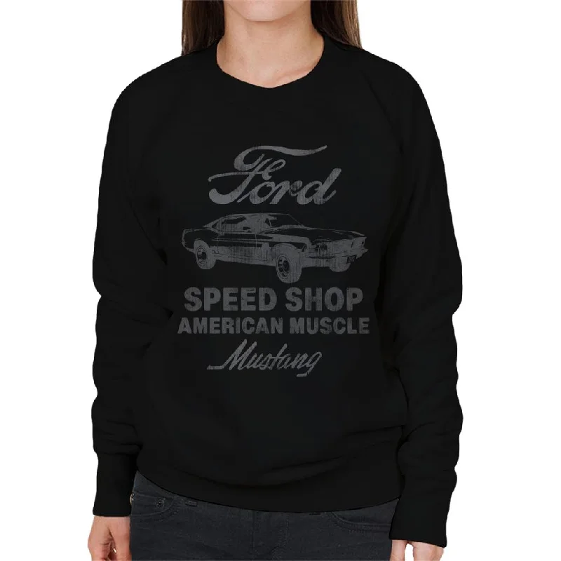 Ford Mustang Speed Shop American Muscle Women's Sweatshirt Hoodie with Drawcord Adjustable Secure Ford Mustang Speed Shop American Muscle Women's Sweatshirt Hoodie with Drawcord Adjustable Secure