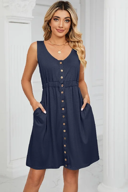 Buttoned Wide Strap Mini Dress Cozy Jersey Mini Dress