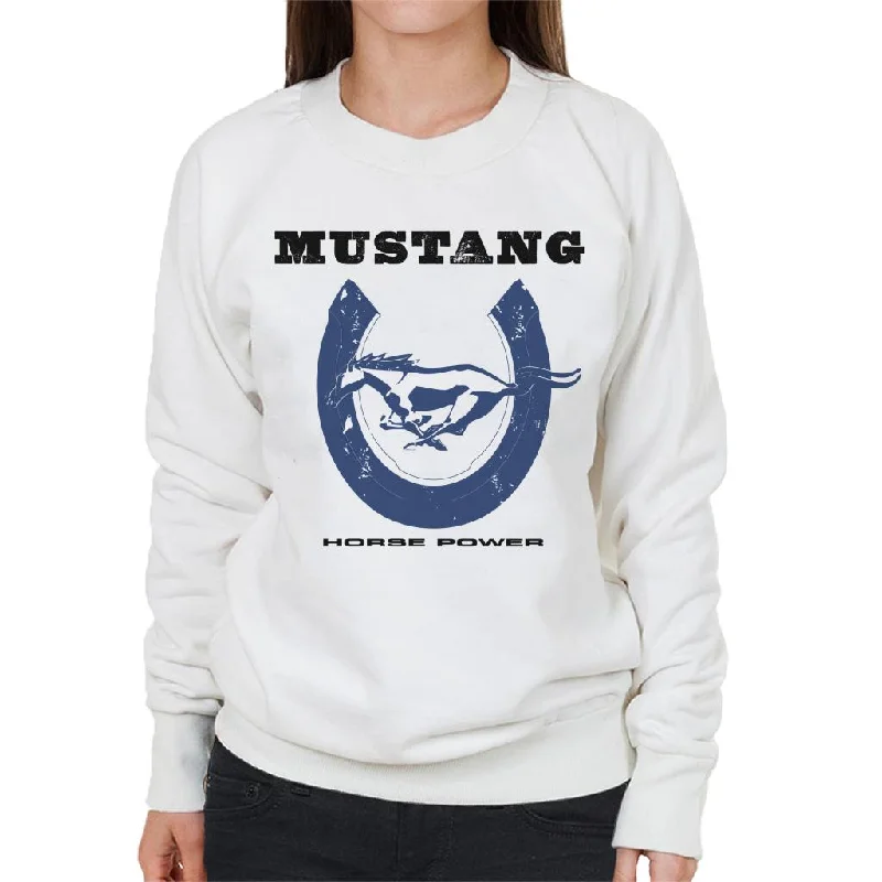 Ford Mustang Horsepower Women's Sweatshirt Hoodie with Distressed Vintage Worn