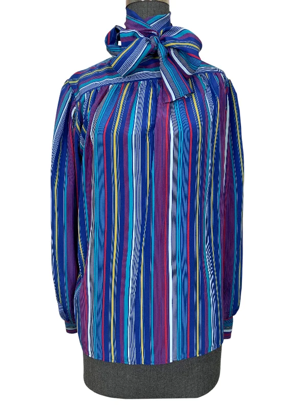 Yves Saint Laurent YSL Striped Button Down Shirt Blouse Size M Bell Sleeve Blouse