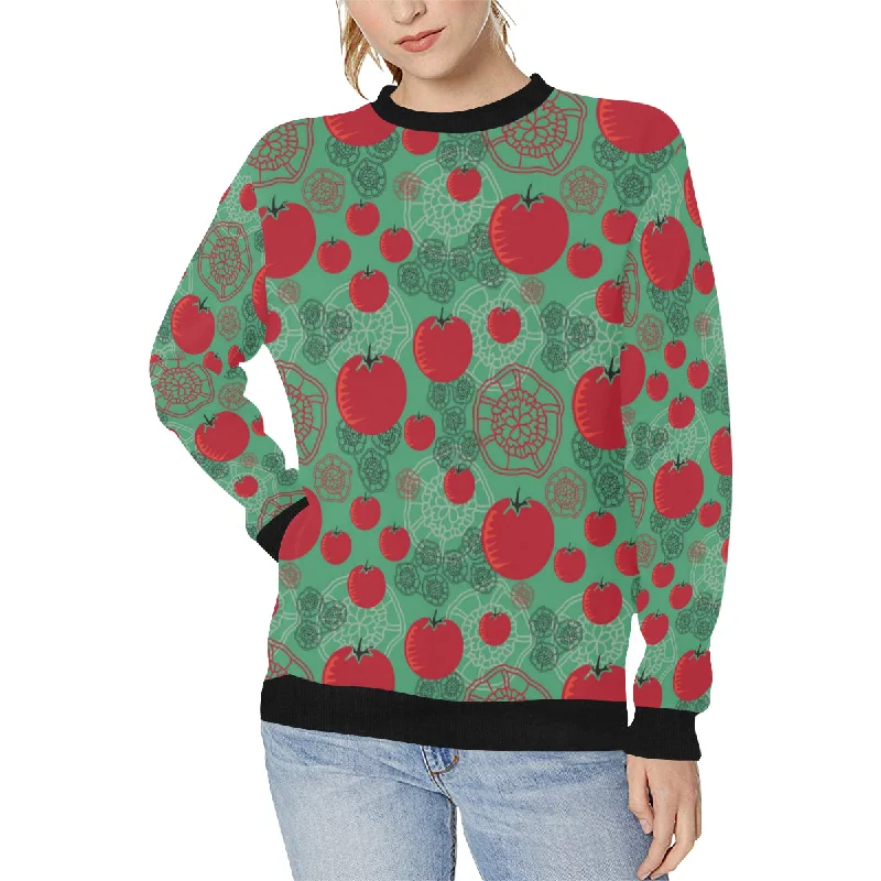 Tomato design pattern Women's Crew Neck Sweatshirt Hoodie with Monochrome Minimalist Simple