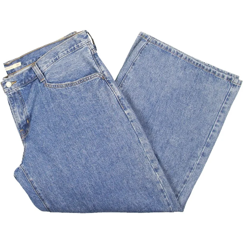 Plus Take Chances Womens Denim Baggy Wide Leg Jeans Comfortable Folded Hem Jeans